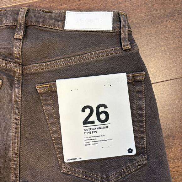 RE/DONE Originals 70s Ultra High Rise Stove Pipe Jeans size 26 Washed Chocolate - Picture 8 of 8